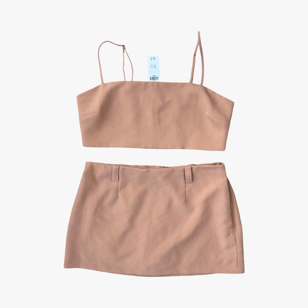 Abercrombie & Fitch Tan 2 Piece Crop Top Mini Skirt Set Large NWT Coquette Girl